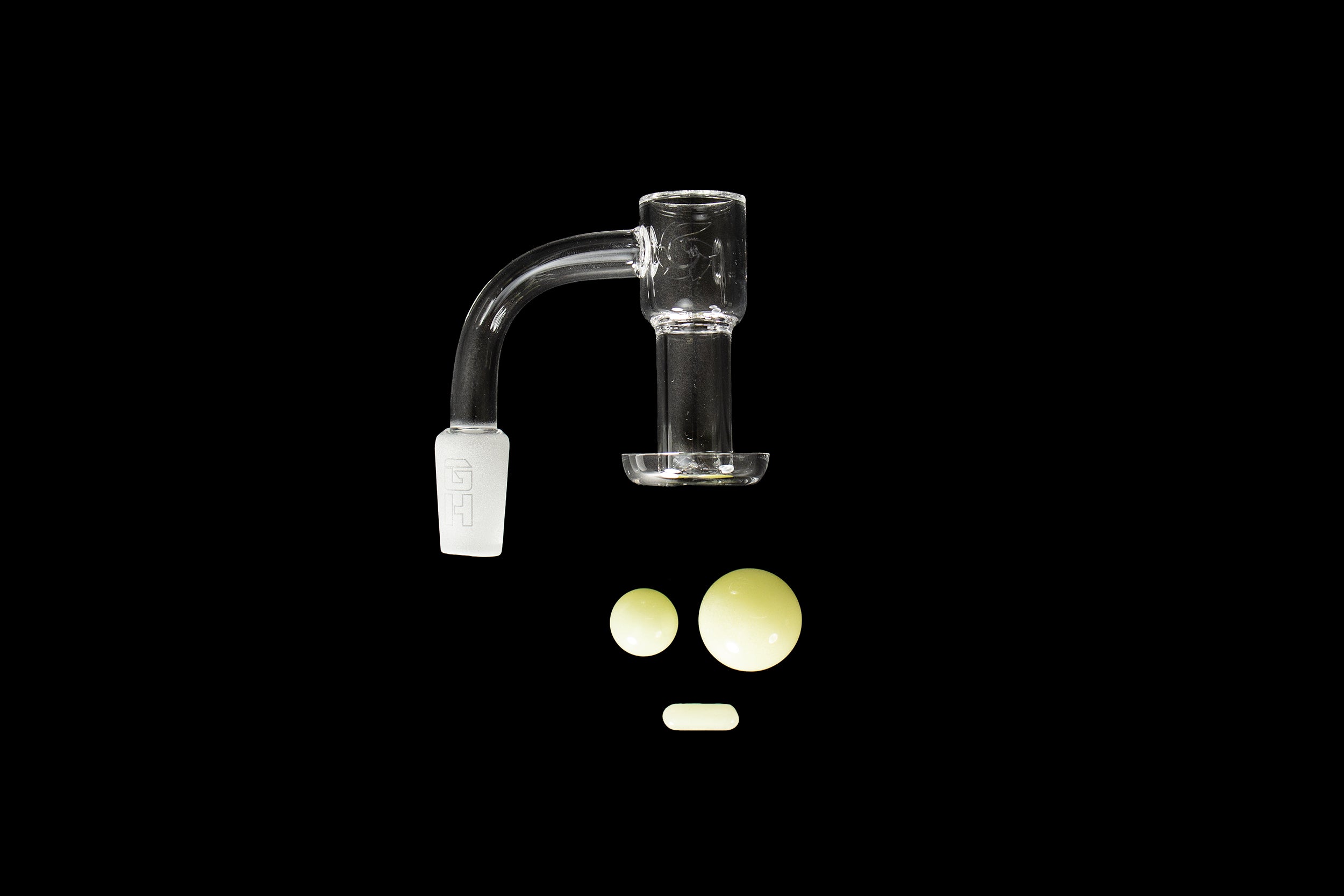 Glasshouse Terp Vacuum Kit 14 Male 20mm Cup with Beveled Top includes Glow in the Dark Capsule, 12mm Pearl and 20mm Dark Cap